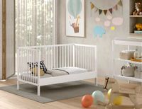 Vipack - DINO Baby-/Juniorbett 70 x 140 cm, höhenverst. Lattenrost, Buche massiv weiß lackiert