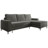 Ecksofa SAIGON Cord Anthrazit Grau mit Bettfunktion und Bettkasten Ottomane rechts