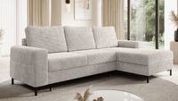 Ecksofa SAIGON Cord Lichtgrau mit Bettfunktion und Bettkasten Bett Sofa Schlafsofa Ottomane rechts