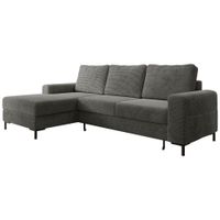 Ecksofa SAIGON Cord Anthrazit Grau mit Bettfunktion & Bettkasten Ottomane links
