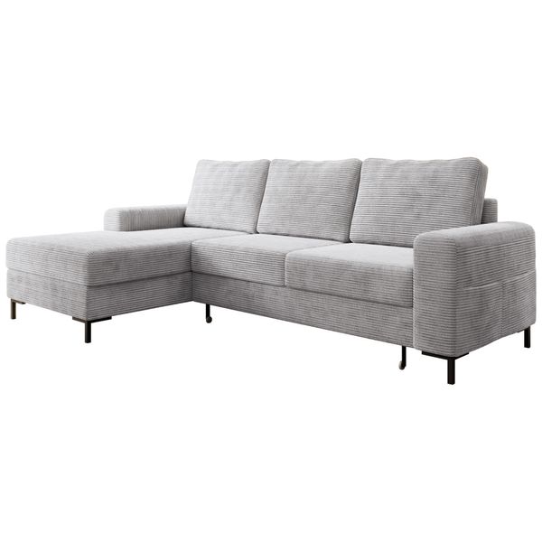 Ecksofa SAIGON Cord Grau mit Bettfunktion und Bettkasten Bett Sofa Schlafsofa Ottomane links
