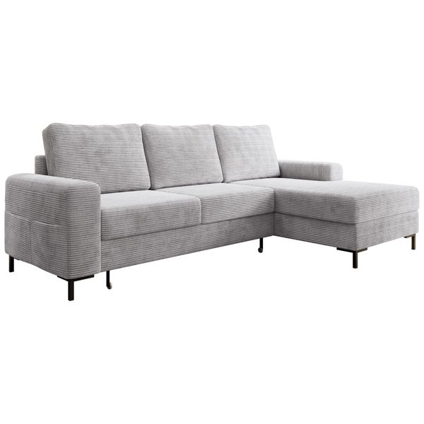 Ecksofa SAIGON Cord Grau mit Bettfunktion und Bettkasten Bett Sofa Schlafsofa Ottomane rechts