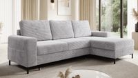 Ecksofa SAIGON Cord Grau mit Bettfunktion und Bettkasten Bett Sofa Schlafsofa Ottomane rechts