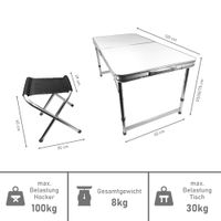 Campingtisch Set 5-teilig, Klapptisch mit 4 Camping Hocker