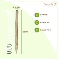 Zaunpfahl Haselnussholz Höhe 120cm 3 Stk. Zaun Pfosten Durchmesser 6-8 cm