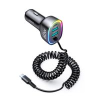 4 in 1 Auto-Schnellladegerät PD, QC3.0, AFC, FCP mit USB-Typ-C-Kabel 1,6 m 60 W schwarz (JR-CL19)