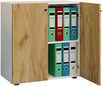 Büroschrank Bücher Ordner Aktenschrank "Lona" 2-fach Drehtüren Weiß/Honig-Eiche