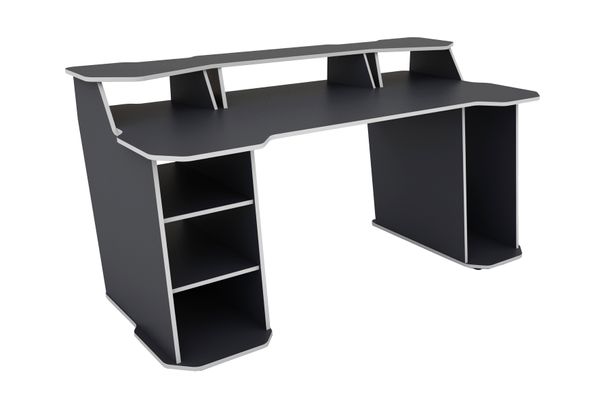 MATRIX Schreibtisch mit Regalaufsatz, Breite 180 cm,  anthrazit, Kanten weiß