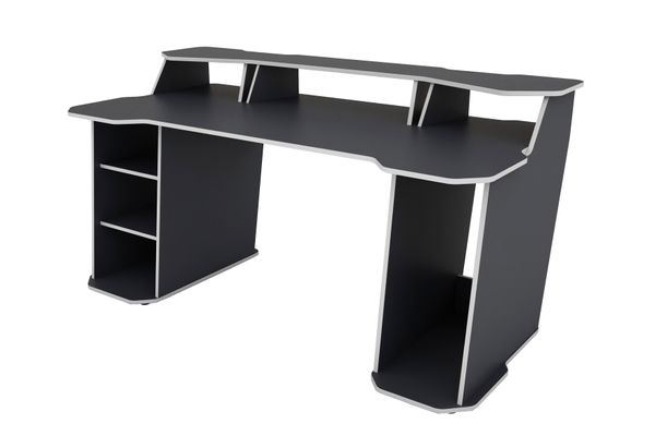 MATRIX Schreibtisch mit Regalaufsatz, Breite 180 cm,  anthrazit, Kanten weiß