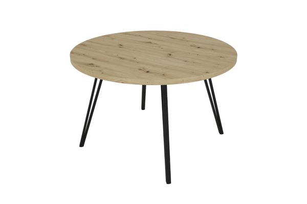 MARTA Tisch, rund, Breite 120 cm, Metall schwarz pulverbeschichtet, Eiche-Optik