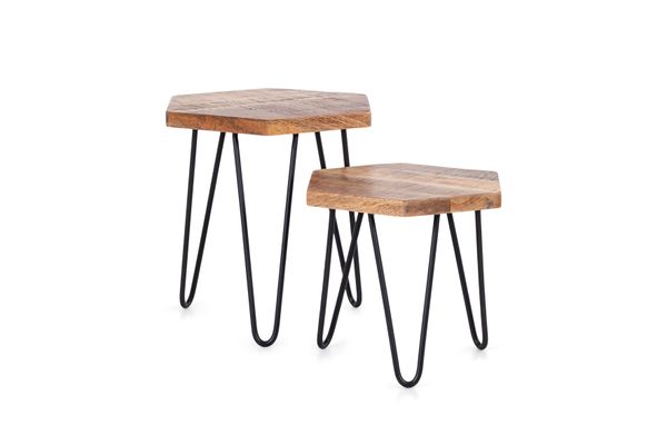 ELEA Zweisatztisch, Breite 45 cm, Metall schwarz pulverbeschichtet, Mangoholz natur