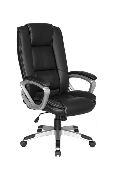 DEREK-XXL Chefsessel, Kunststoff silberfarben, Kunstleder schwarz