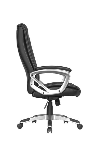 DEREK-XXL Chefsessel, Kunststoff silberfarben, Kunstleder schwarz