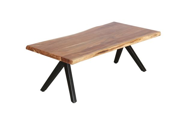 CHETA Couchtisch, Breite 115 cm, Akazie natur lackiert, Metall schwarz pulverbeschichtet