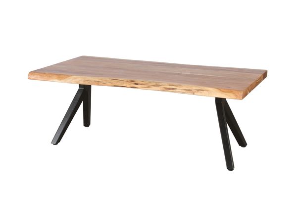 CHETA Couchtisch, Breite 115 cm, Akazie natur lackiert, Metall schwarz pulverbeschichtet