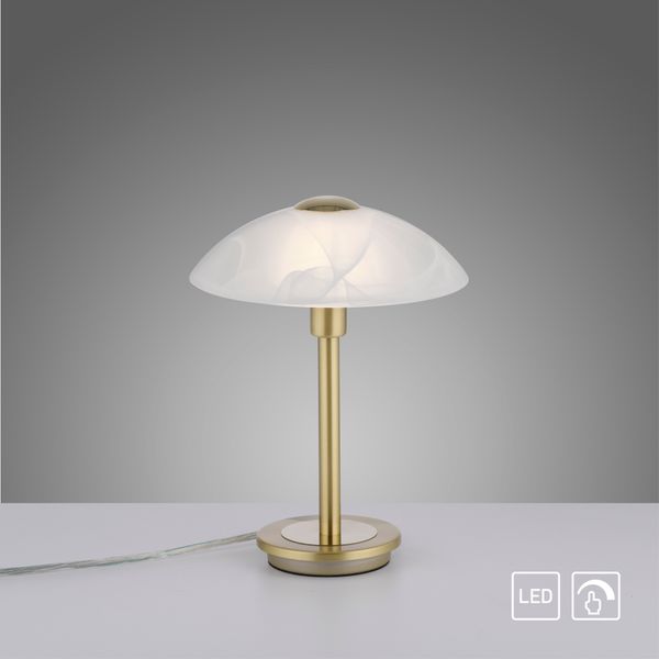 Tischleuchte ENOVA, dimmbar, Glas in Alabaster Dekor, Messing matt