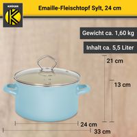 Emaillierter Fleischtopf Sylt mit Glasdeckel, 24 cm