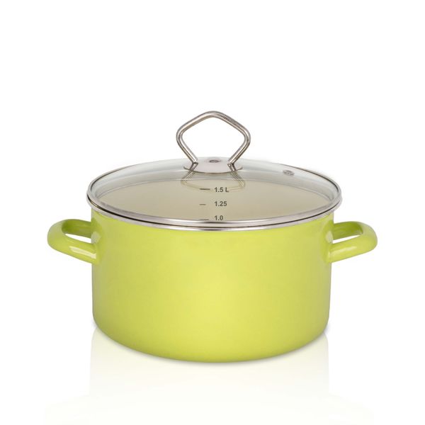Emaillierter Fleischtopf Juist mit Glasdeckel, 16 cm