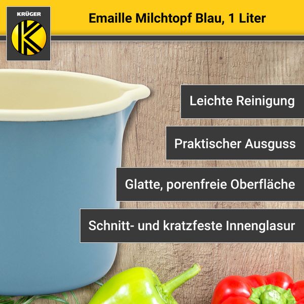 Emaillierter Milchtopf - blau - 12 cm