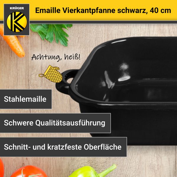 Emaillierte Vierkantpfanne schwarz, 40 cm