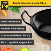 Emaillierte Schlemmerpfanne mit Holzteller, 24 cm