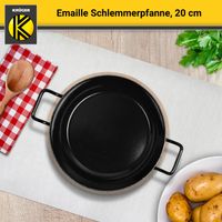Emaillierte Schlemmerpfanne mit Holzteller, 20 cm