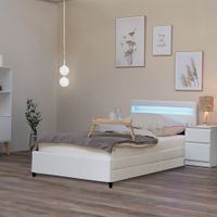 HOME DELUXE LED Bett NUBE mit Schubladen und Matratze - 90 x 200 cm Weiß