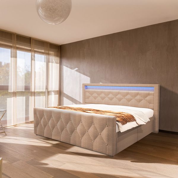 Polsterbett VELARA inkl. Matratze und Topper 180 x 200 cm - Beige