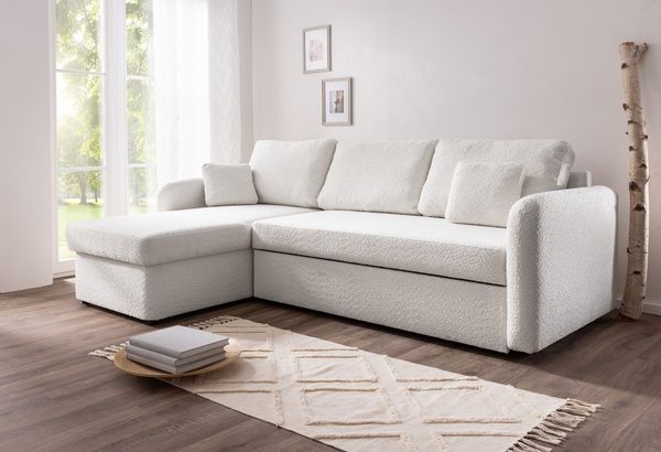 Ecksofa Nice inkl. Kissen mit Bettkasten, ca. 230 x 140 cm - Ecru Hell