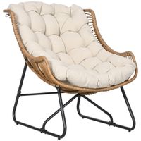 Rattansessel, Gartensessel mit dickem Sitzkissen Rattanstuhl bis 120 kg