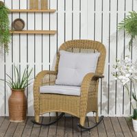 Rattan Schaukelstuhl, Schaukelsessel mit Kissen für Balkon, Garten
