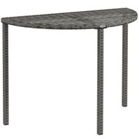 Balkontisch Beistelltisch halbrund Polyrattan+Metall Grau 100x50x74 cm