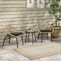 3-tlg. Rattan Gartenmöbel-Set Balkonmöbel-Set mit Couchtisch, 2 Stühlen