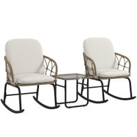 Rattan Schaukelstuhl-Set, Gartenmöbel-Set mit 2 Stühlen, 1 Couchtisch