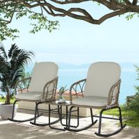 Rattan Schaukelstuhl-Set, Gartenmöbel-Set mit 2 Stühlen, 1 Couchtisch