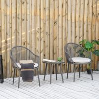 3-teilige Rattan-Sitzgruppe, Gartengarnitur mit Kissen, Holzkohlengrau