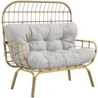 Gartensofa 2 Sitzer Rattansofa mit Armlehne, Gepolstertem Kissen, Grau