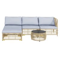 Rattan Gartenmöbel-Set, 5-tlg. Balkonmöbel Set Sitzgarnitur mit Kissen