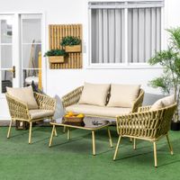 4 tlg. Gartenmöbel-Set mit 1 Couchtisch 2 Sesseln 1 Doppelsofa