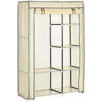 Kleiderschrank Stoffschrank mit 2 Kleiderstangen, 6 Fächern, Creme