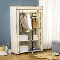 Kleiderschrank Stoffschrank mit 2 Kleiderstangen, 6 Fächern, Creme