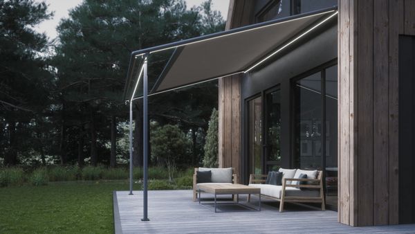 Pergola-Markise FLEX, Gestell anthrazit, Uni grau,  400x400cm mit Funkmotor, LED-Beleuchtung