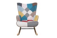 Skandinavischer Schaukelstuhll CHESTER, Stoffbezug Patchwork - ca. 69 x 81 x 92,5 cm - Mehrfarbig