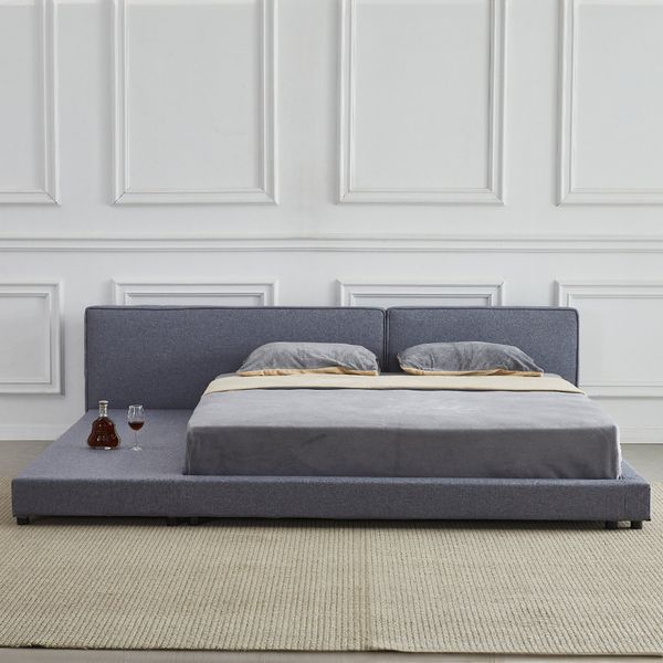 HOME DELUXE Bett mit Ablage GALAXIS – 140 x 200 cm  Grau mit Matratze H2/H3