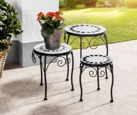 Mosaik Pflanzenständer ROTONDO 3er Set aus Metall - Schwarz