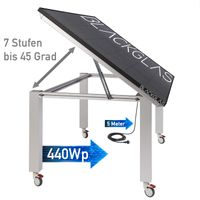 SolarTisch ECOpowerPRO 440Wp-FBGG, Bifacial, 7-stufig verstellbar, Rollen, 80x80mm, Rollen,