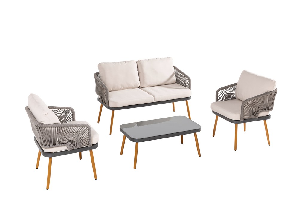 12tlg. Loungemöbel-Set Rope mit Polsterauflagen