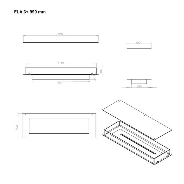 Foco Four 1200, Bioethanol-Einbaukamin, Wandkamin, 6,2 kW, automatischer oder manueller Brenner