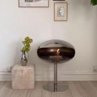 Kokonsockel, polierter Stahl, freistehender Bioethanol-Kamin, 3 kW