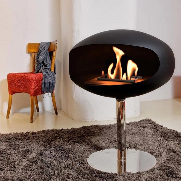 Kokonsockel, Schwarz, freistehender Bioethanol-Kamin, leicht beweglich, 3 kW